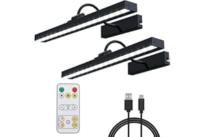 JOFIOS Wireless Picture Light, 16.7in Battery Operated Picture Lights for Wall with Remote, Timer and Dimmable Wireless Metal Art Display Lights for Paintings, Artwork, Portrait Dartboard - Black, 2pack