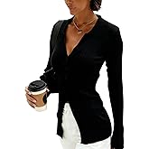 Dressmine Button Up Cardigan Sweaters for Women Long Sleeve Thick Work Sweater Cinched Waist Fitted Spring Clothes