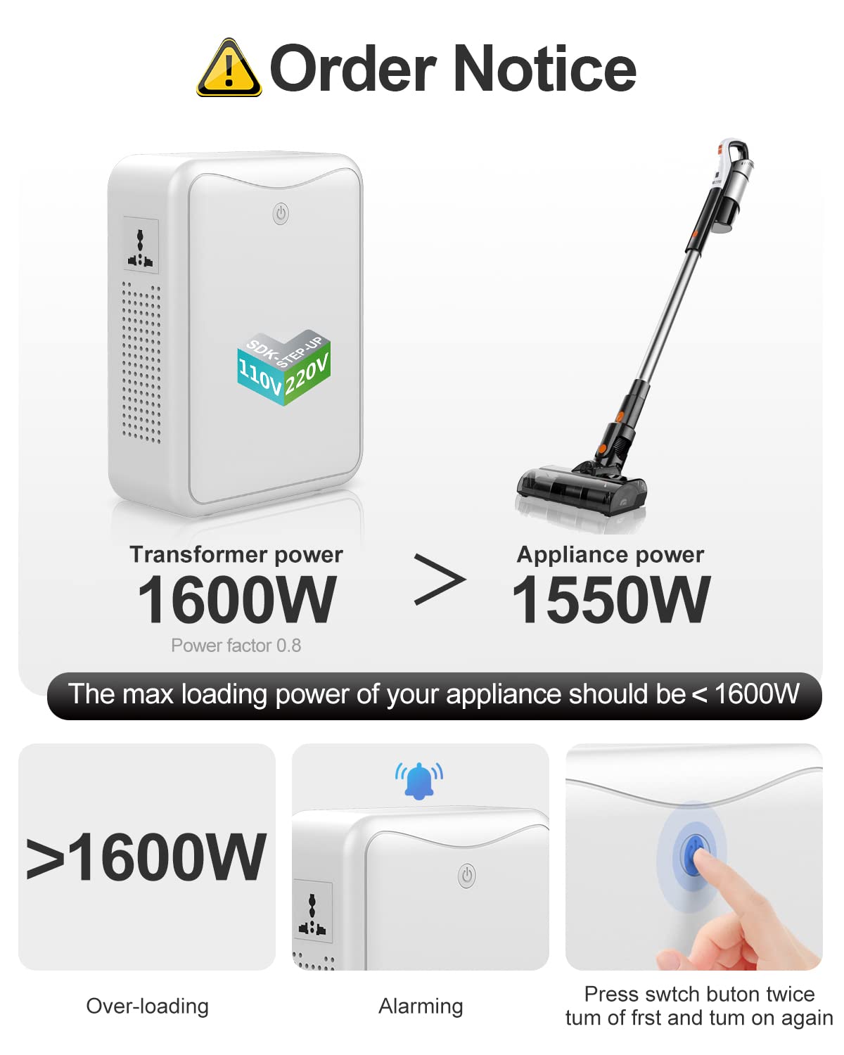 Step Up Transformer 110v to 220v Voltage Converter 2000w, No Noise, Suit for Juicer, Chocolate Machine and Other Appliances ，using 220V Asia Euro Appliance in US