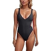 geluboao One Piece Swimsuits for Women Sexy V Neck Cutout Adjustable Push Up Tummy Control High Cut Thong Bathing Suit