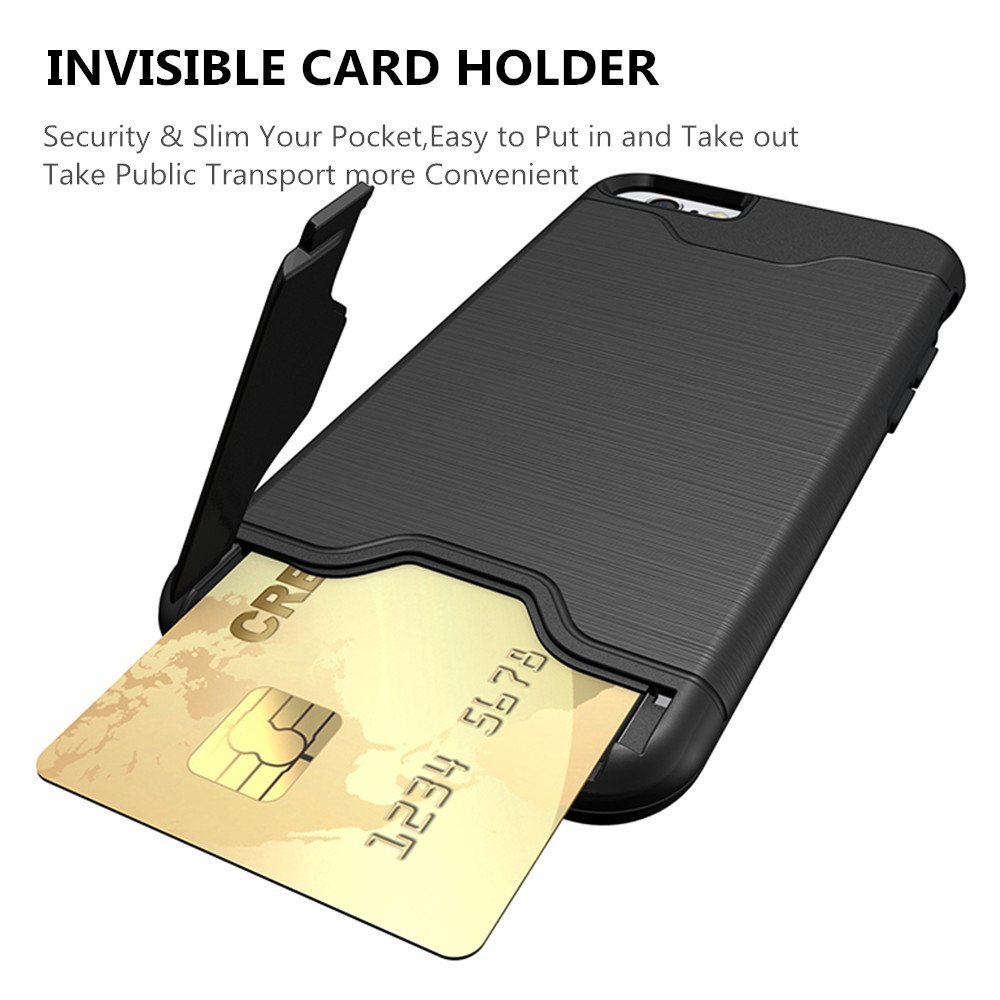 iPhone 6 Cases,[Card Slot] [KickStand] Se7enline Dual Layer Soft TPU&Hard PC Shockproof Anti-Scratch Case Cover with Card Holder for iPhone 6/6S 4.7 inch Black