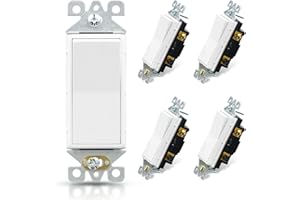 ELEGRP 3 Way Decorative Light Switch, 15Amp, 120-277 Volt, AC Decorator Rocker Paddle Wall Switch Replacement, Self-Grounding, Residential and Commercial Grade, UL Listed (5 Pack, Glossy White)