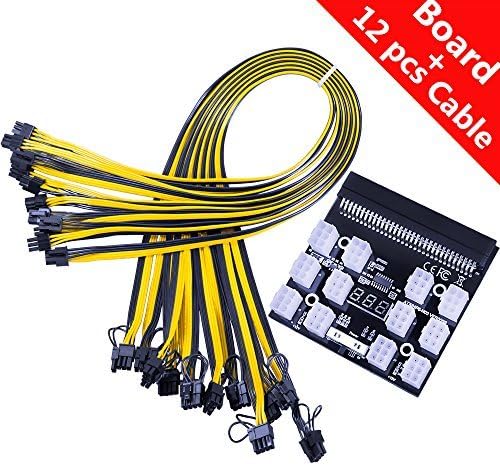 Mailiya Latest VER006S Ethereum ETH ZEC Mining Power Supply 12V GPU/PSU Breakout Board + 12-Pcs 80cm PCI-E 6Pin to 6+2Pin Cables, Compatible with GPU Mining Power Supply - 1200W/1000W/750W PSU