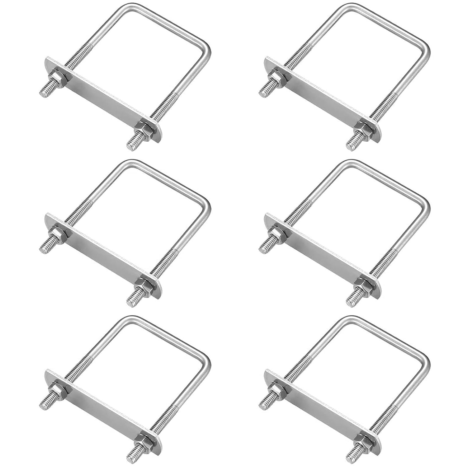 wadafen 6 Pack M6 U Bolts,Stainless Steel Tie Down U Bolt, M6 Square U-Bolts,U Shape Bolts,with Nut Frame and Counter Plate,for Trailers, Cars and Ships Repair