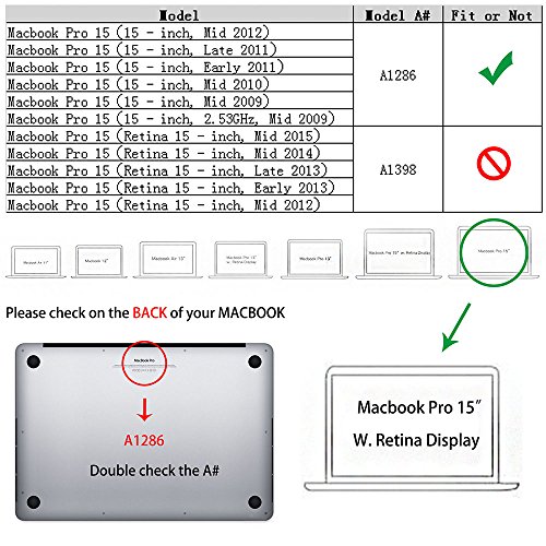Ruban - MacBook Older Pro 15&quot; Case A1286, Rubberized Plastic Case and Keyboard Cover for Older MacBook Pro 15.4&quot; (Model: A1286) with DVD Drive Glossy Display Matte Cover - Crystal Clear