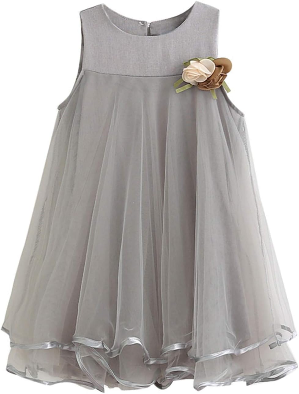 Baby Girl Chiffon Dresses Sleeveless Drape Dress+Brooch Big Skirt Vest Plus Corsage Princess Dress
