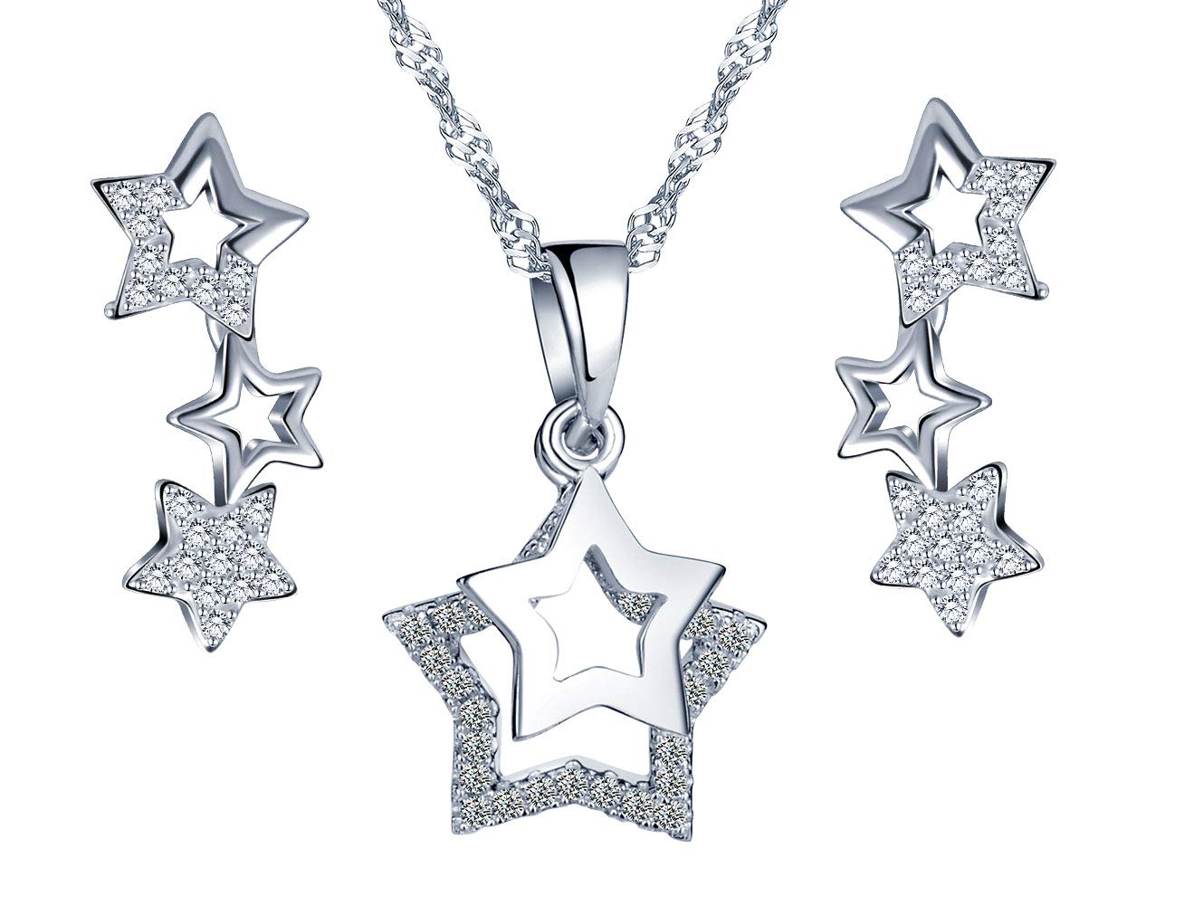 Star Climber Earrings Star Necklace Jewellery Sets for Women 925 Sterling Silver Jewellery Siver
