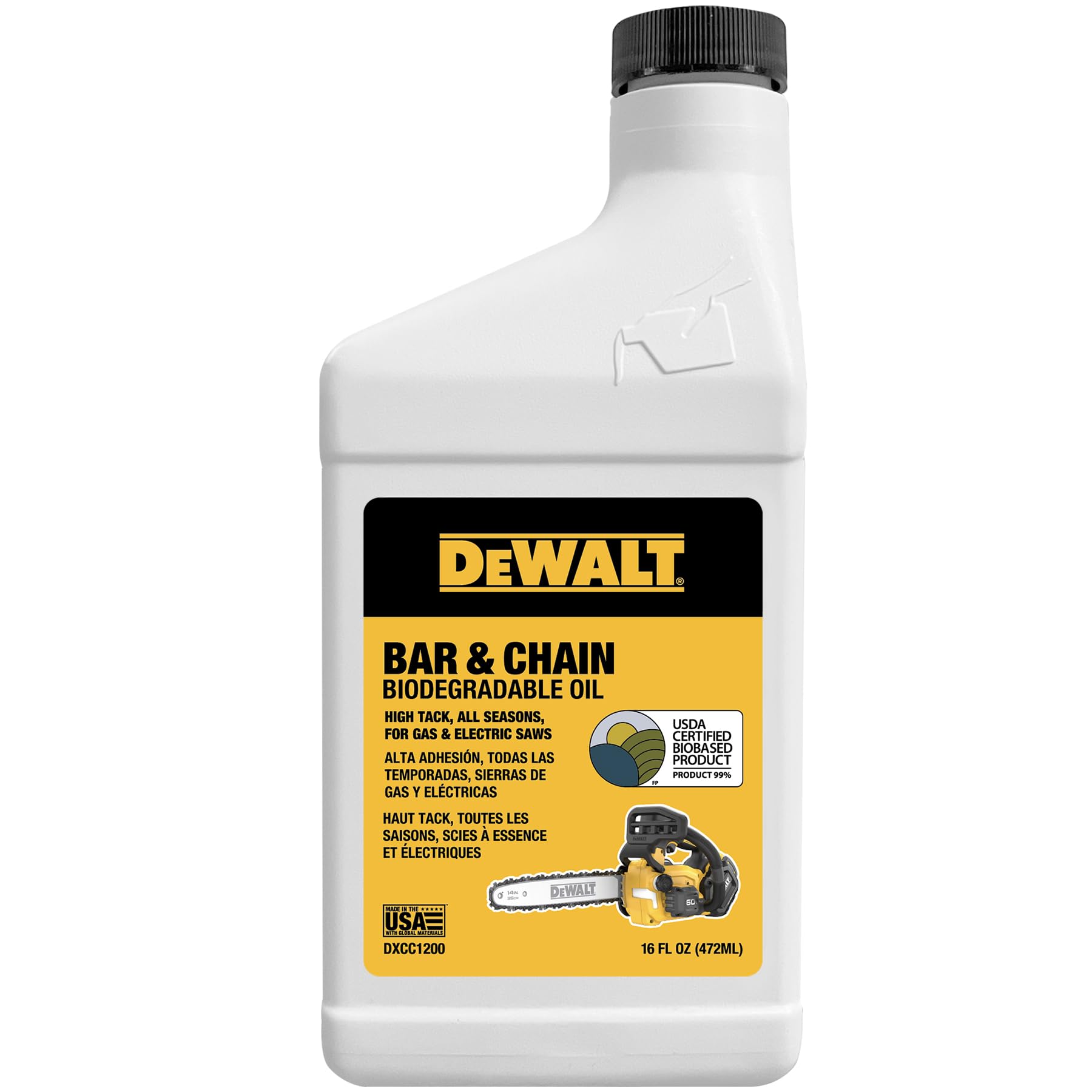 DEWALT – Biodegradable Bar & Chain Oil – Green, Eco-Friendly, Non-Toxic Professional Bar & Chainsaw Lubricant (16 oz (Case of 2)) Image