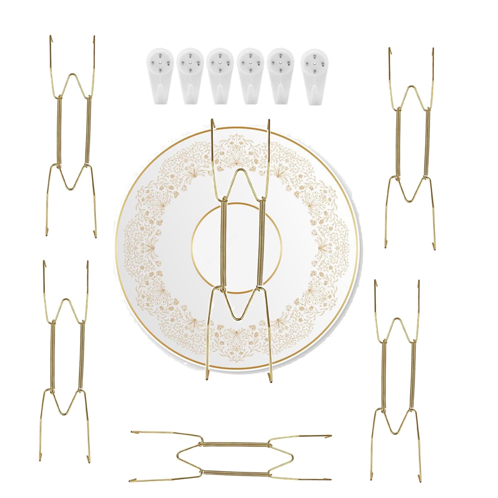 Ieron 6Pcs Wall Plate Hanger Set, 8 Inches Dish Display Hangers Plates Spring Hook Holder Hanging Wire Compatible with 20 cm - 22 cm Wall Home Decoration Accessories
