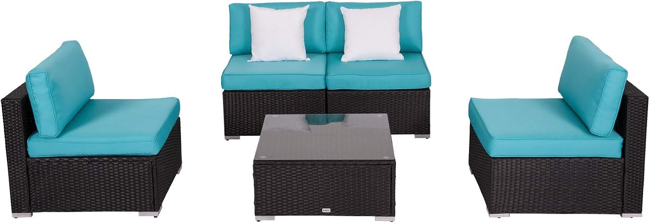 Wicker Sofa Chairs Black Rattan Thick Cushions With 2 Pillows And Tea Table Peach Tree 5 Pcs Outdoor Patio Furniture Set Patio Furniture Accessories Sofas