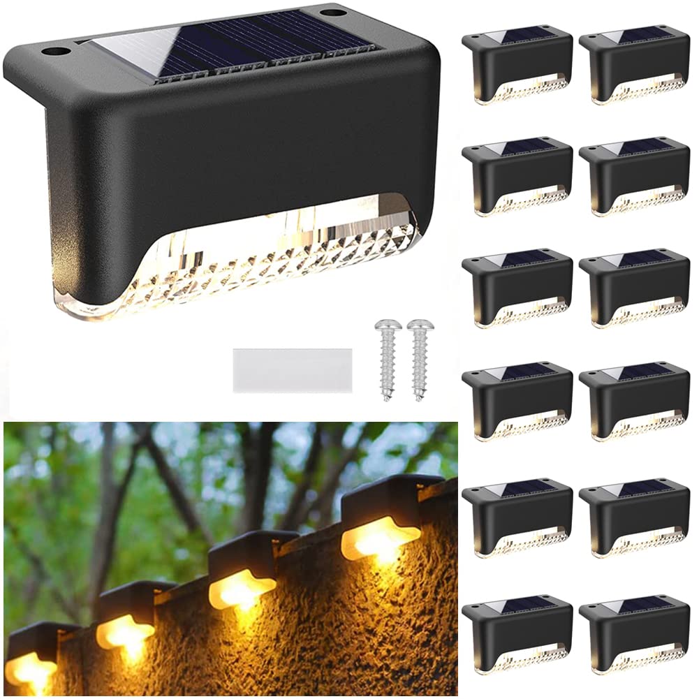 XhuangTech Solar Deck Lights Outdoor 12 Pack, Solar Step Lights Waterproof LED Solar Powered Outdoor Lights for Deck Stair Fence Railing Wall Garden Backyard (Warm White) — image 1