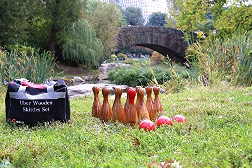 Uber Games Wooden Skittles- Premium Wooden Backyard Bowling Set - Hardwood - Thumbnail 2