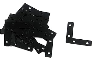 Metal Mending Plate Mcredy Flat Corner Brace 60x60mm/2.36x2.36" (LxW) Metal Mending Bracket L Shaped with Screws Black Set of 20