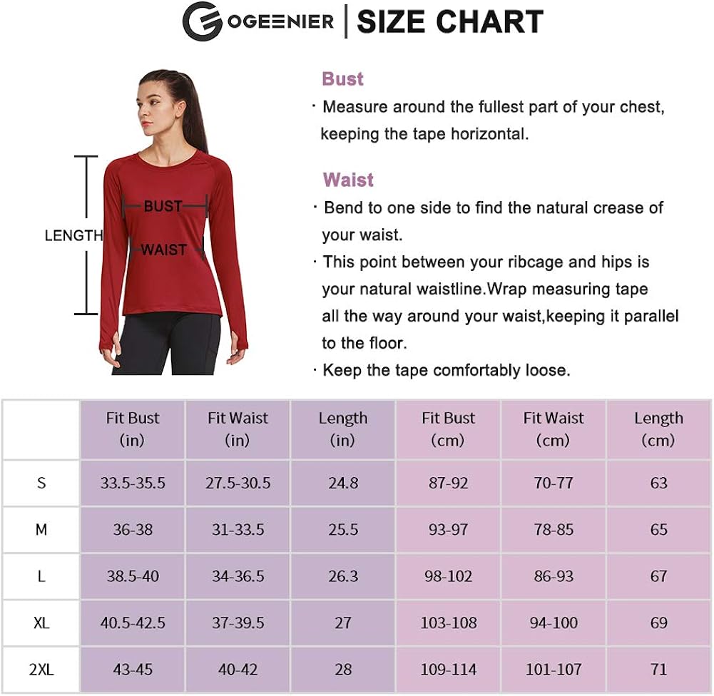 Ogeenier Women's Dri Fit Long Sleeve Running Workout Shirts: Clothing