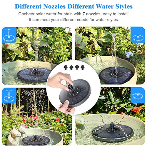 Gocheer Upgraded 3W Solar Fountain Pump with LED Lights , 7 Nozzles for Different Water Styles, Outdoor Floating Solar Powered Water Fountain Pump with Storage Battery for Bird Bath Garden Pond Pool