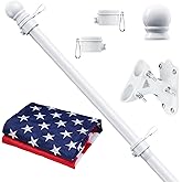 ESTTOP 5 FT Flag Pole Kit, Tangle Free Spinning Weather Resistant Rustproof Stainless Steel Flagpole with Base for 1" Dia Flag Pole Holder for Outside House, Wall (White)