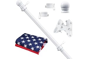 ESTTOP 5 FT Flag Pole Kit, Tangle Free Spinning Weather Resistant Rustproof Stainless Steel Flagpole with Base for 1" Dia Flag Pole Holder for Outside House, Wall (White)