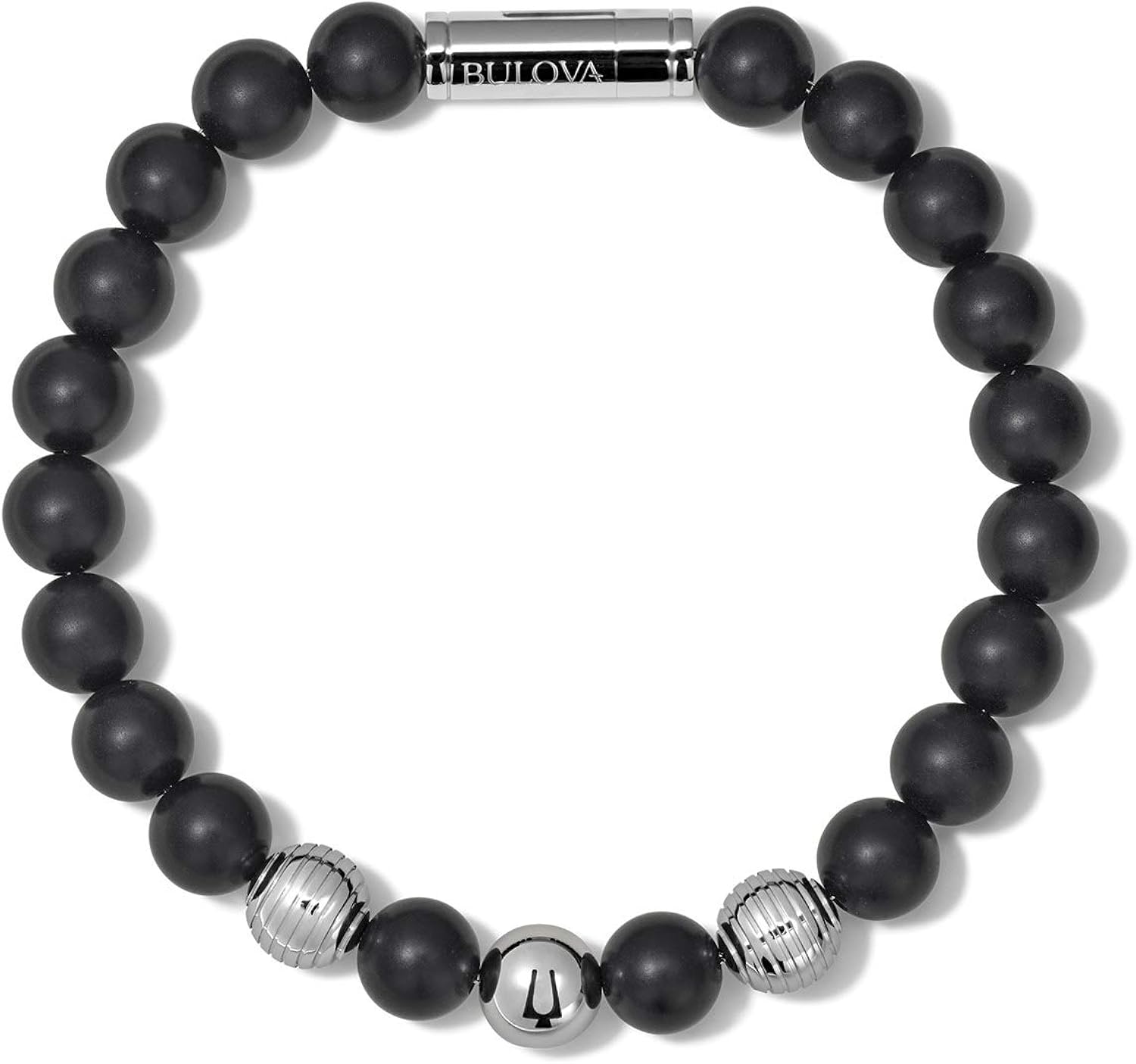 Bulova Mens Classic Beaded Bracelet, Silver, Medium, J96B022L: Jewelry