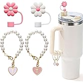 LUHOHI Charms for Stanley Cup，2pcs Pearl Chain for Stanley Cup Accessories Initial Letter Charms Handle with 2pcs Straw covers Stuff Decor Water Bottle Jewelry Tumbler Personalized Decorations Tag T