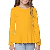 Noomelfish Girls Peplum Tunic Tops Cute Long Sleeve Shirts Blouses (5-12 Years)