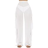 Jumppmile Women's Ruffle Sheer Mesh Swimwear Bikini Cover Up Pants See Through