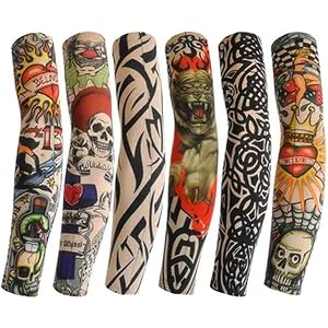6Pairs A Set Temporary Tattoo Sleeve,Cooling Arm Sleeves Long Fingerless UV Protection Sun Temporary for Outdoor Work, Sports