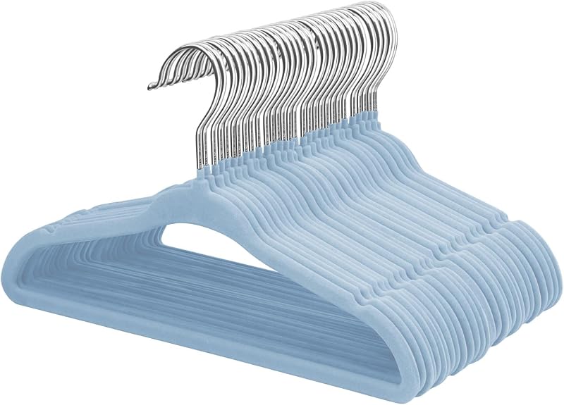 ManGotree Velvet Baby Hangers 30 Pack 360° Swivel Notched Shoulder Blue