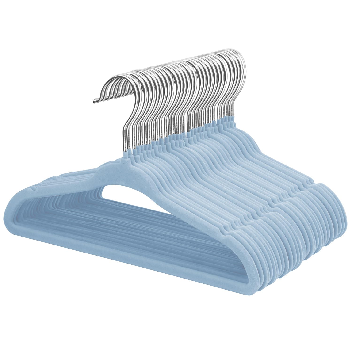 ManGotree Velvet Baby Clothes Hangers, Baby Toddler Kids Hangers with Swivel Hook, Notched Shoulder Design for Kids and Children Clothes (30 Pack, Blue)