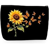 Wenboco Butterfly Gifts Makeup Bag, Sunflower Butterfly Cosmetic Bags Travel Organizer Bag Makeup Pouch, Birthday Christmas Gift for Women Mom Friend Sister, Sunflower Lover Gifts