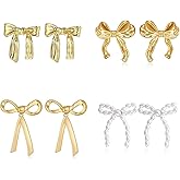 4 Pairs Bow Earrings for Women Classic Ribbon Bow Stud Earrings Gold Bow Dangle Earrings for Women