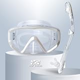 EXP VISION Dry Snorkel Set Panoramic 3 Window Mask Anti-Fog Pearl White view 1