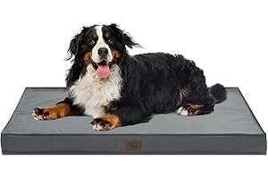Tail Stories Outdoor Extra Large Dog Crate Bed, Big Waterproof Dog Bed for Large Dogs, Orthopedic Egg Foam Indestructible Pet Bed Mat with Removable Cooling Dog Bed Cover, Grey