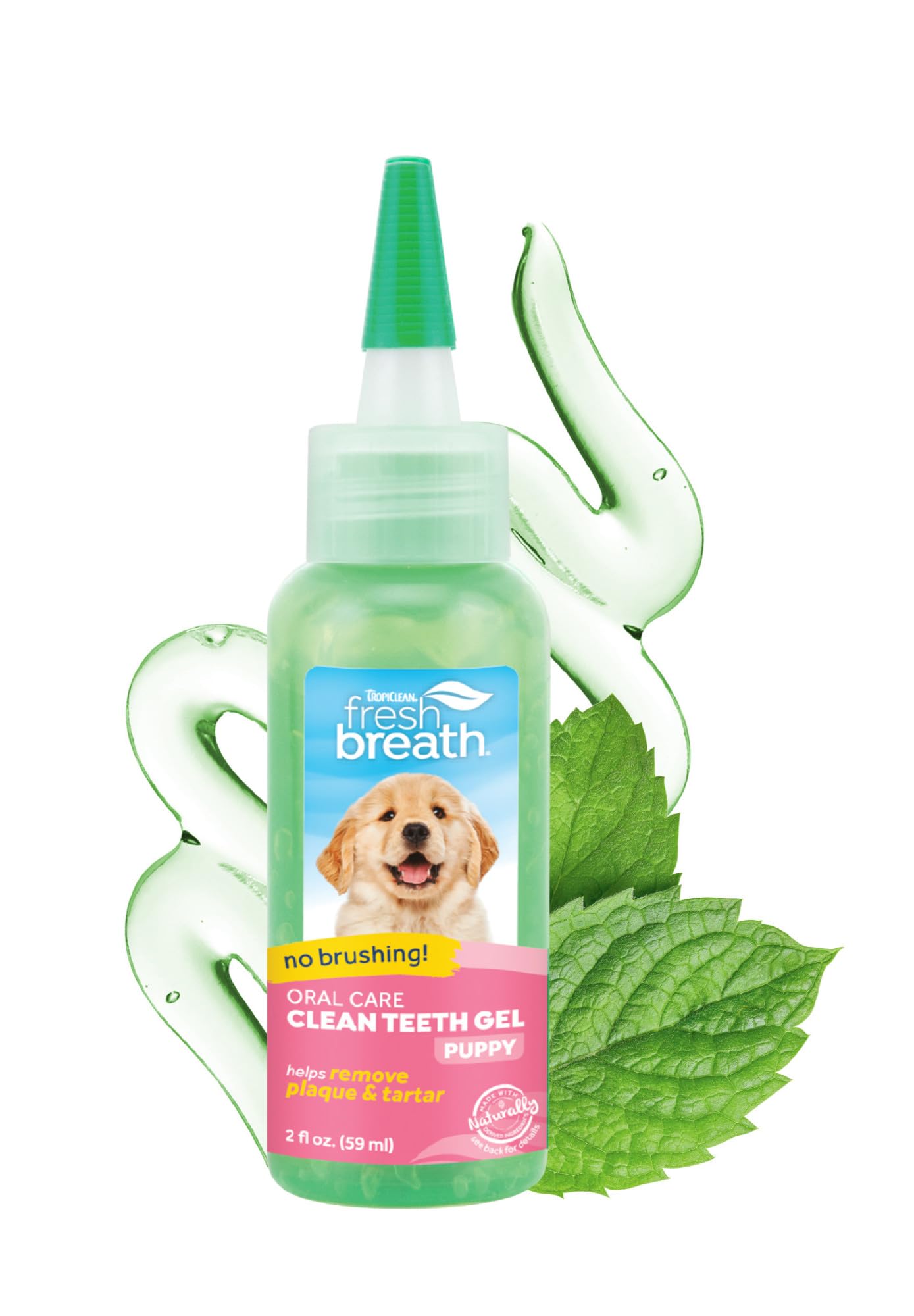 TropiClean Fresh Breath Puppy Teeth Cleaning Gel - No Brushing Dental Care - Breath Freshener Oral Care - Complete Puppy Teeth Cleaning Solution - Helps Remove Plaque & Tartar, For Puppies, 59ml