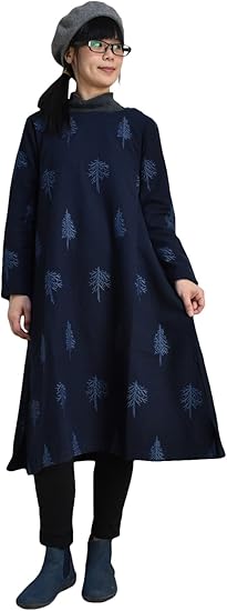 Amazon Co Jp Nn Npo8080 M L ネイビー クラウドナインピュア Cloudninepure 木柄ラグランワンピース Nn Npo8080 服 ファッション小物