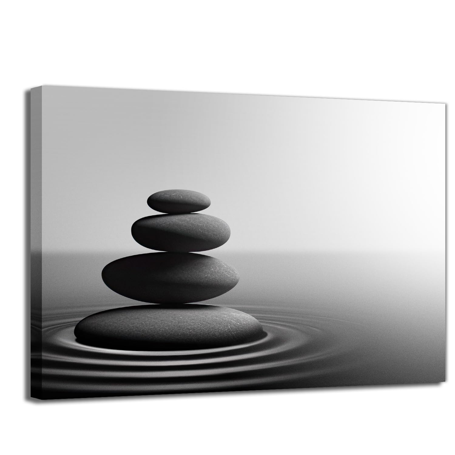 Zen Stone Wall Art Black and White Yoga Spa Relaxing Meditation Canvas Print Artwork Stones in Water Picture for Bathroom Living Room Bedroom Wall Decorations-12"X18"