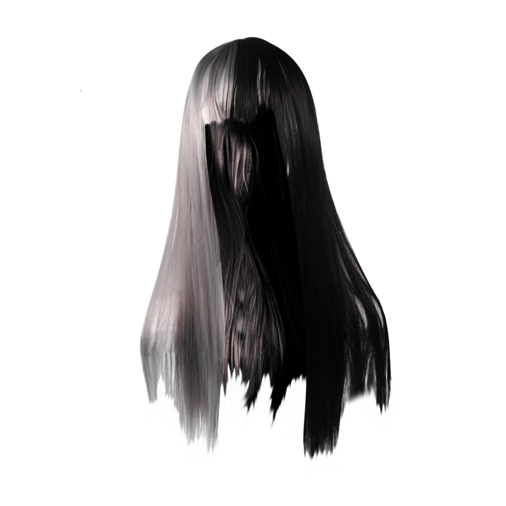 Half Black Half Grey Straight Wig Fashion Synthetic Hair Wig for Makeup Cosplay Halloween and Daily Wear