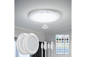 FIONSUN 2 Pack Motion Sensor Light Indoor, Rechargeable Ceiling Light with Remote Control,10000mAh Battery Operated Closet Li