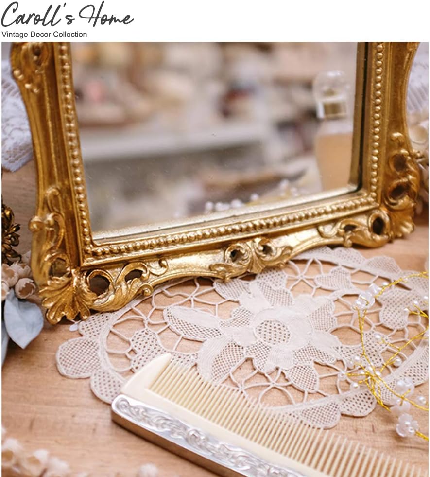 Caroll's Home Artistic Square Gold Wall Mirror, Elegant Decorative Vintage Baroque Wall-Mounted Mirror, Luxury Antique European Home Décor for Bedroom, Hallway, Living Room (Square Gold): Furniture & Decor