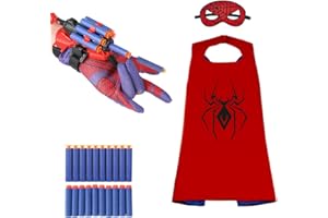 ZF-MO Spider Web Shooter + Cape + Felt Mask Toys for Boys, Superheroe Bracelet Wrist Launcher, Children Boy Party Toy, Spider Gloves Man Toy, Cosplay Costumes Birthday Gift for Kids 4 5 6 7 8 9 10 Years Old