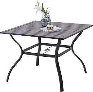 Patio Dining Table for 4, Outdoor Metal Square Table with Umbrella Hole for Garden Deck, Black