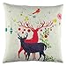 Elyhome Christmas Pillow Covers 18x18 Set of 4 Cotton Linen Burlap Throw Pillows Decorative Square Cushion Cover Reindeer Santa Claus Red Car Christmas Tree