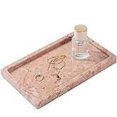 Natural Marble Rectangular Tray 10x6 Inch - Cream Rose Vanity Organizer for Bathroom, Coffee Table & Kitchen - Weighted Base