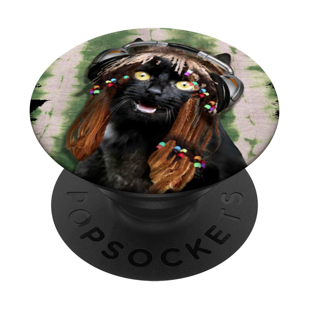 Rastafarian Black Cat DJ Rasta Kitty PopSockets Swappable PopGrip