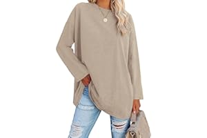 Fisoew Women's Long Sleeve Oversized T Shirts Loose Casual Crewneck Tunic Tops Soft Blouse