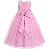 IDOPIP Girls Sequin Dress Sparkly Party Formal Pageant Birthday Wedding Flower Girl Dresses Sleeveless Rainbow Tulle Gowns