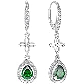Fahonie Sterling Silver Long Drop Earrings with Cubic Zirconia Leverback Dangle Earrings Birthstone Cross Jewelry Gifts for Women