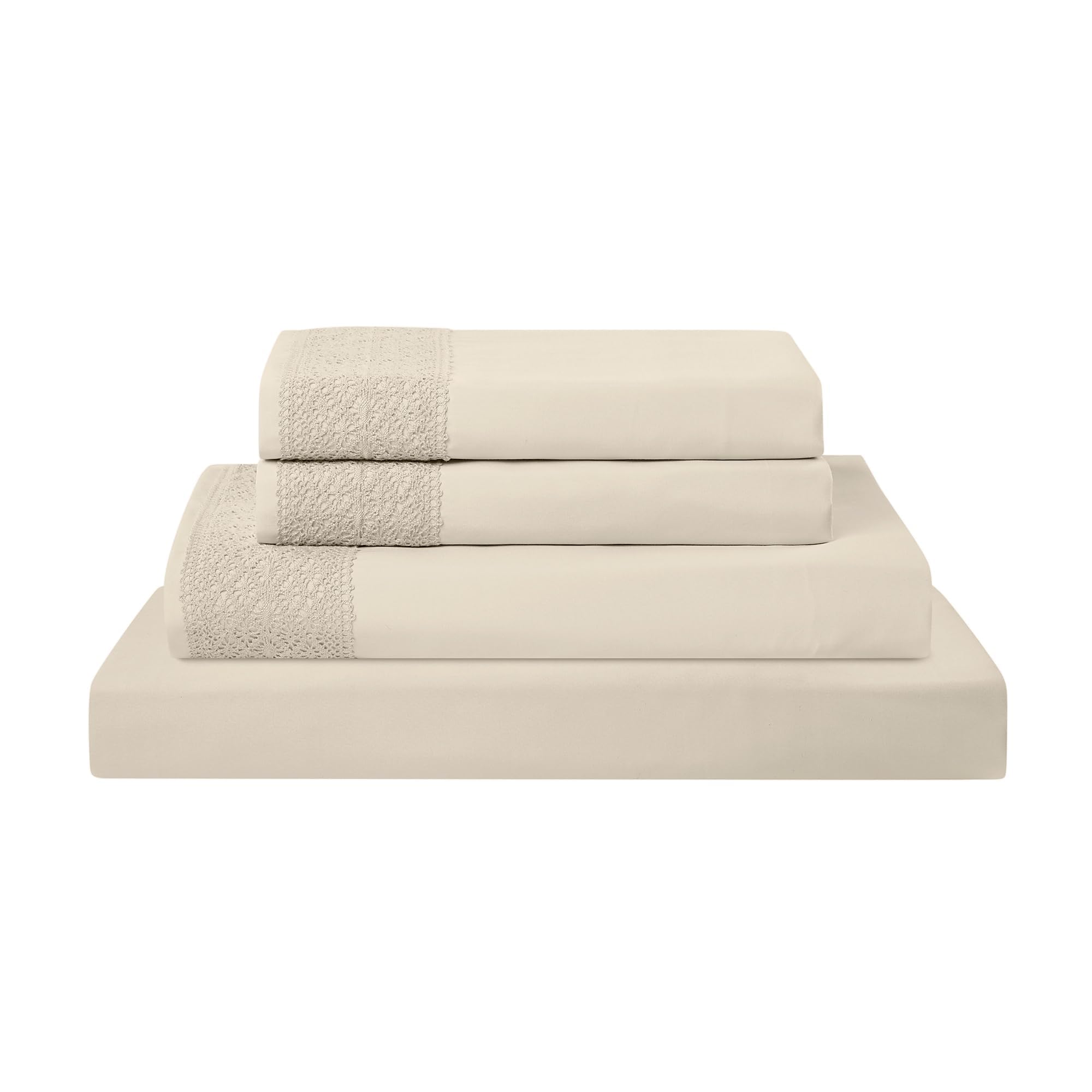 Modern Threads Pacific Coast Textiles 4 PIECE CROCHET LACE MICROFIBER SHEET SET LINEN KING, Microfibre