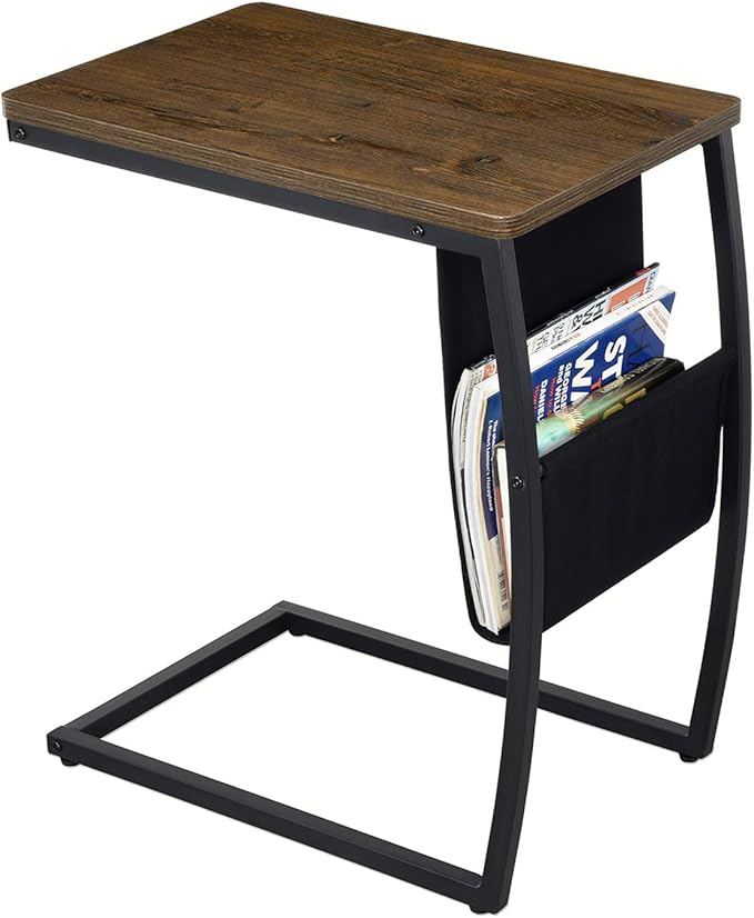 Sofa Side End Tables Living Room Vintage Accent Couch Table With Side Pocket C Shaped Table For Coffee Snack Laptop Dark Walnut Amazon Ca Home Kitchen