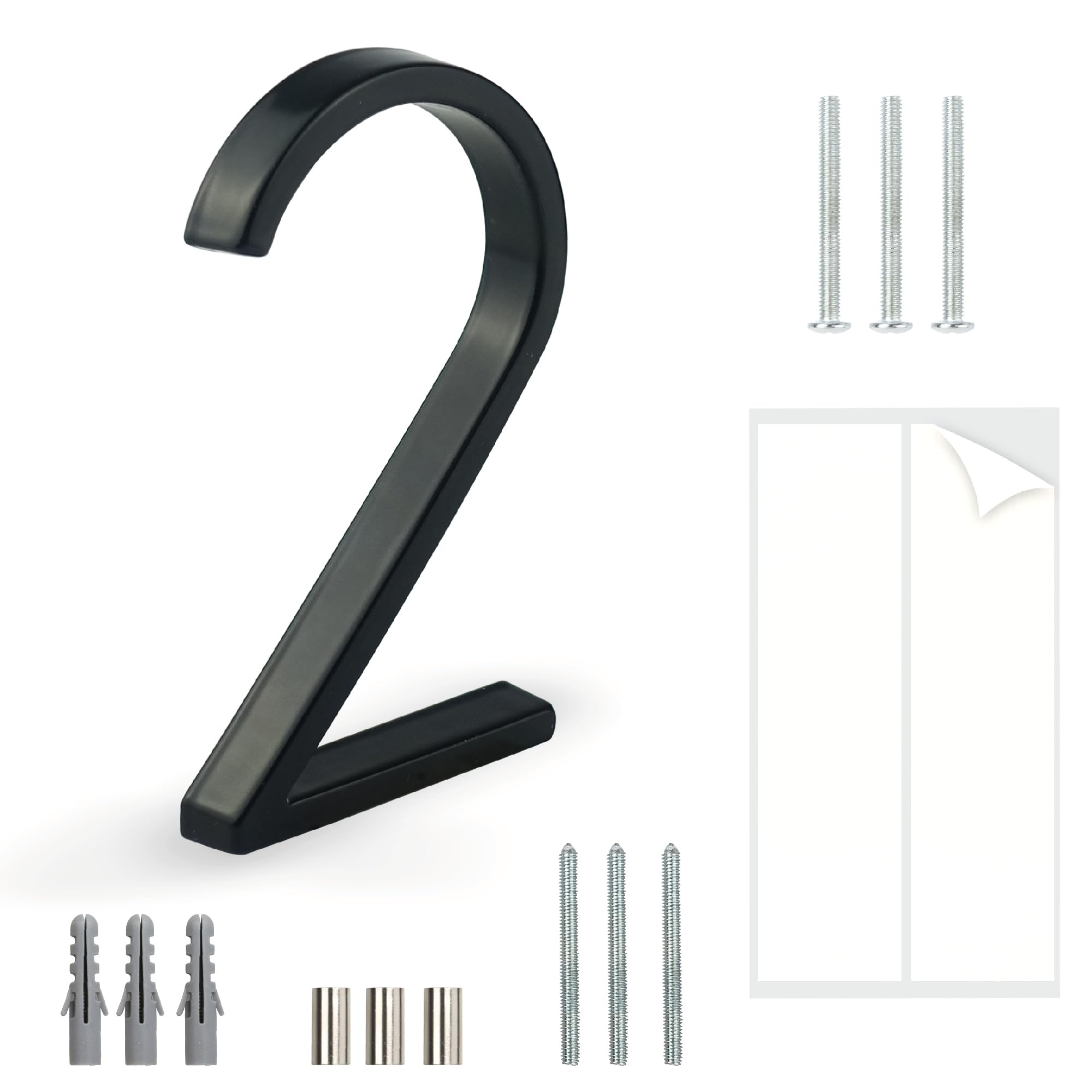 HASWARE Floating House Number Sign: 5 inch Modern Door Signage - Striking for Street Home Address Numerals (2, Black)
