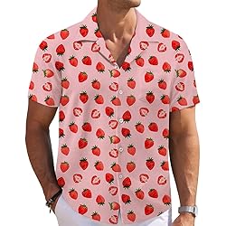 Strawberry Pink Mens Funny Hawaiian Shirts 3D